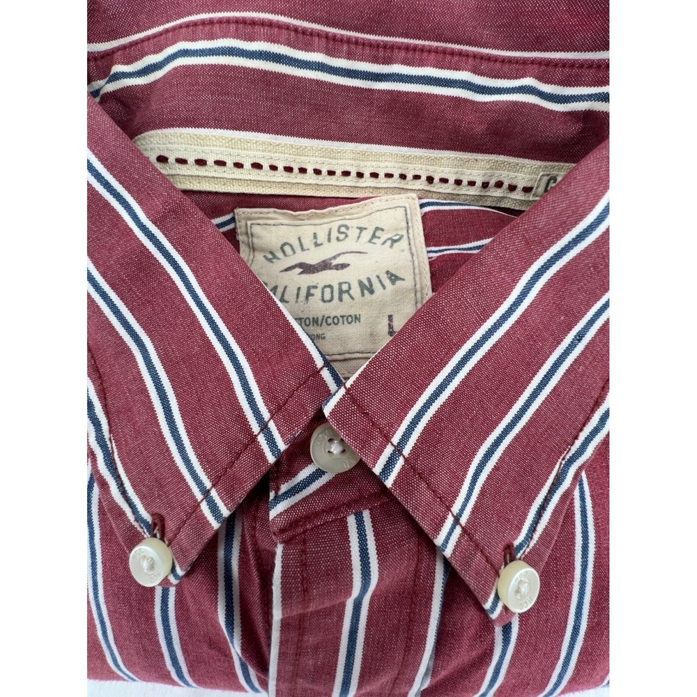 Hollister California Men's Striped Button Down Shirt Size L Cotton‎ Red Blue